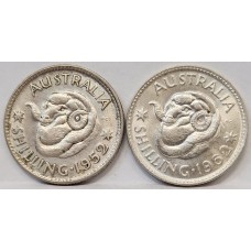 AUSTRALIA 1952 and 1962 . ONE 1 SHILLINGS . TWO 2 COINS